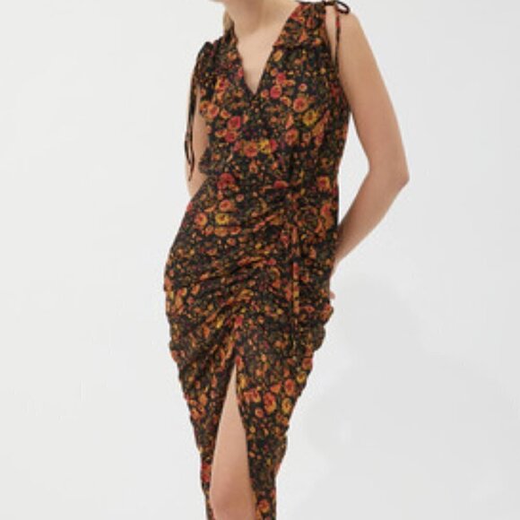Dress Forum Los Angeles Born to Run Floral Ruched Midi Dress Small NWT - Picture 1 of 9